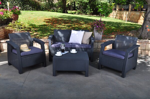 Set da Giardino Divano 2 Poltrone e Tavolino in Resina Keter Corfu Lounge Antracite