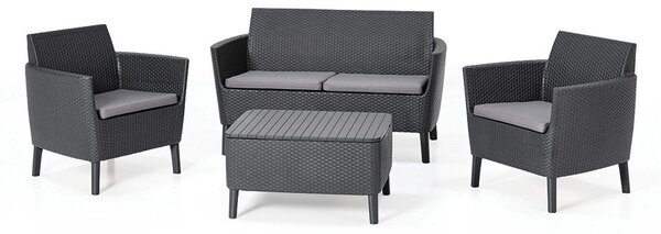 Set da Giardino Divano 2 Poltrone e Tavolino in Resina Keter Salemo Lounge Antracite