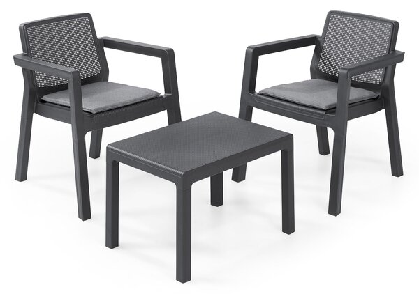 Set Tavolino e 2 Poltrone da Giardino Keter Emily Balcony Antracite