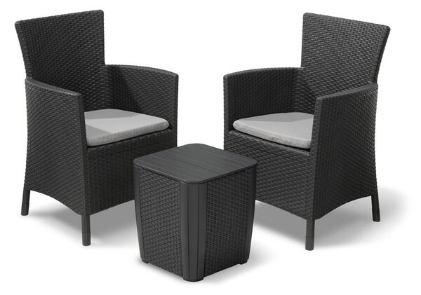 Set Tavolino e 2 Poltrone da Giardino Effetto Rattan Keter Iowa Balcony Antracite