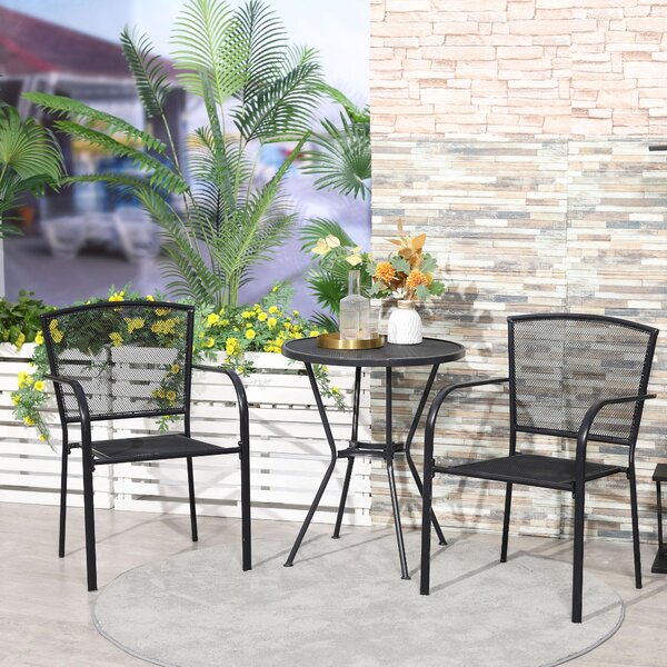 Set 2 Sedie da Giardino con Braccioli in Metallo Nero