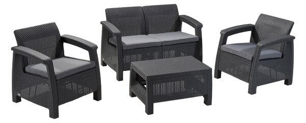 Set da Giardino Divano 2 Poltrone e Tavolino in Resina Keter Corfu Lounge Antracite