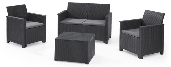 Set da Giardino Divano 2 Poltrone e Tavolino in Resina Keter Emma Lounge Antracite