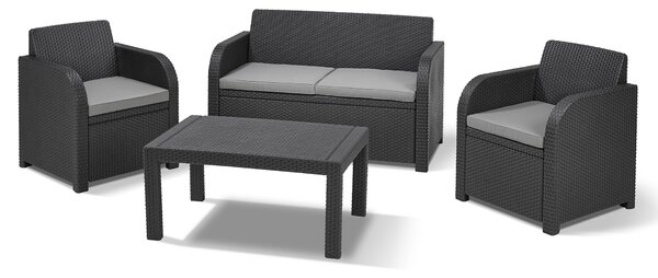 Set da Giardino Divano 2 Poltrone e Tavolino in Resina Keter Carolina Lounge Antracite