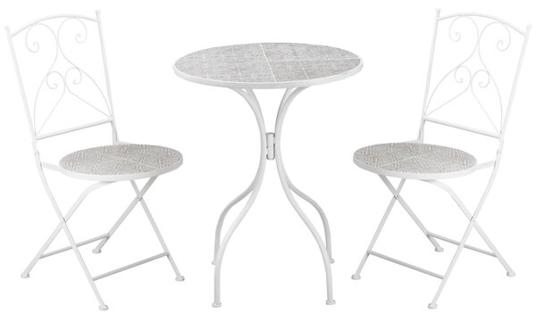 Set Tavolo e 2 Sedie Pieghevoli da Giardino con Mosaico Bianco