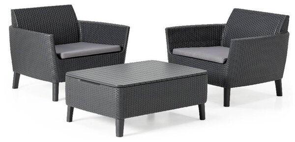 Set Tavolino e 2 Poltrone da Giardino Effetto Rattan Keter Salemo Balcony Antracite