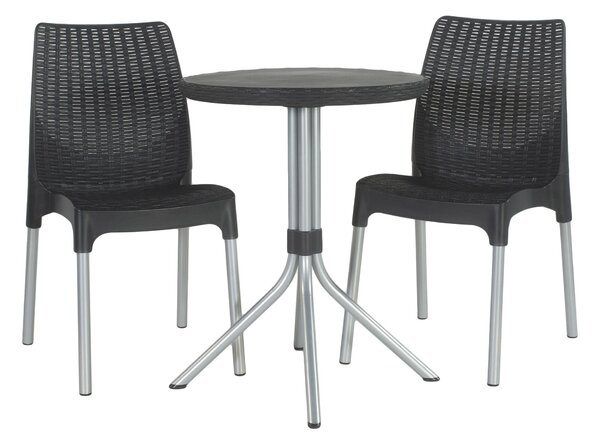 Set Tavolino e 2 Sedie da Giardino in Metallo e Resina Keter Chelsea Lounge Antracite