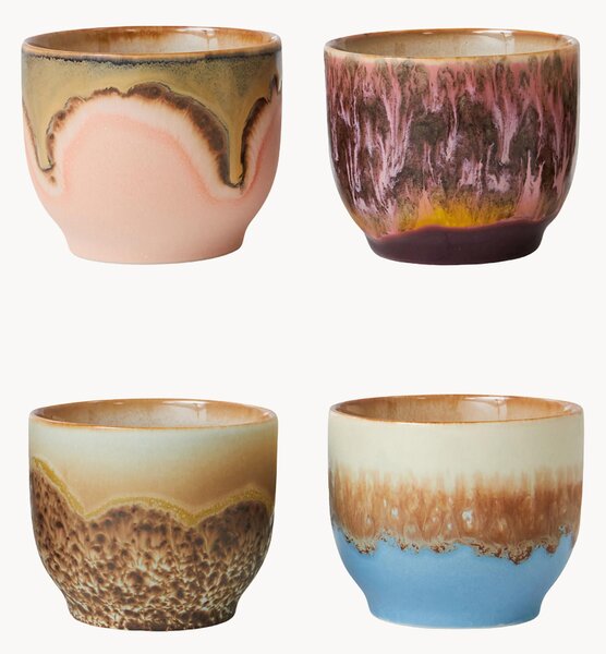 Set di 4 tazzine fatte a mano con smalto reattivo 70's