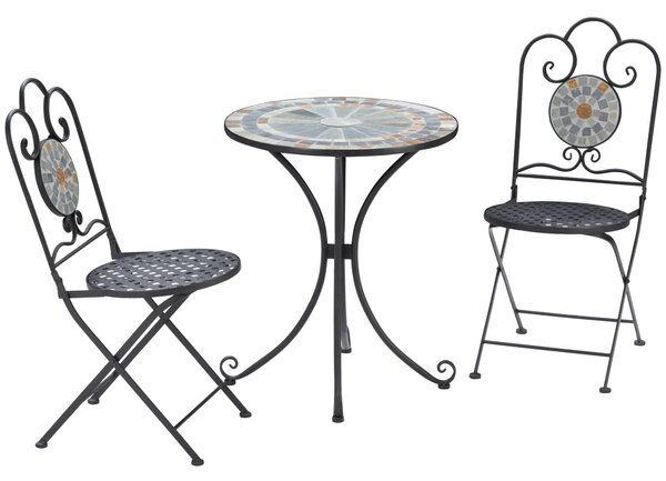 Set Tavolo e 2 Sedie Pieghevoli da Giardino con Mosaico Grigio