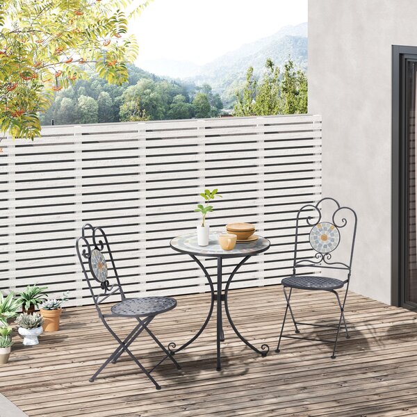 Set Tavolo e 2 Sedie Pieghevoli da Giardino con Mosaico Grigio