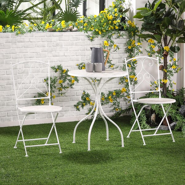 Set Tavolo e 2 Sedie Pieghevoli da Giardino con Mosaico Bianco