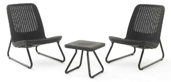 Set Tavolino e 2 Poltrone da Giardino Effetto Rattan Keter Rio Patio Antracite