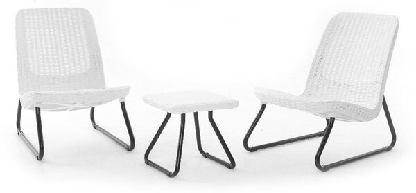 Set Tavolino e 2 Poltrone da Giardino Effetto Rattan Keter Rio Patio Bianco