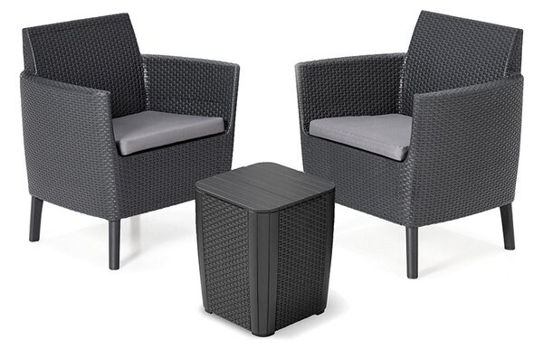 Set Tavolino e 2 Poltrone da Giardino Effetto Rattan Keter Salemo Balcony Antracite
