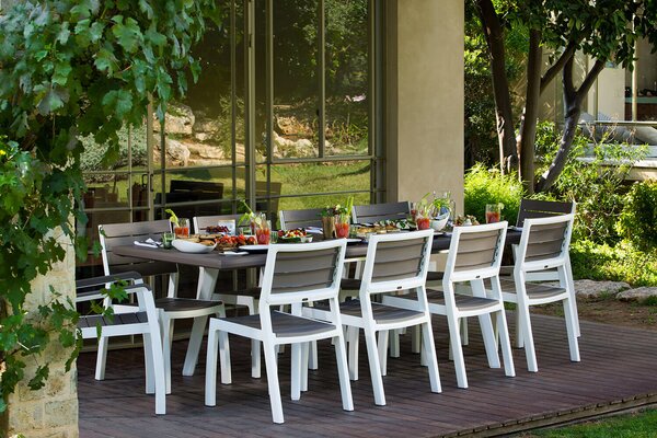 Tavolo Allungabile da Giardino 162-241x100,5x76,5 cm Keter Harmony Bianco e Cappuccino
