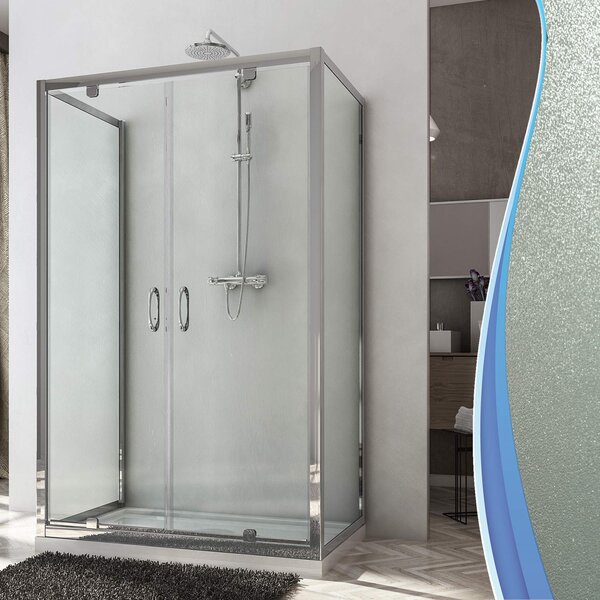 Box Doccia 3 Lati 2 Ante Battenti In Cristallo Opaco 6mm H185 Fosterberg Koge Trio 70x80xH185 cm