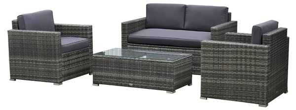 Set da Giardino Divano 2 Poltrone e Tavolino in Rattan Grigio