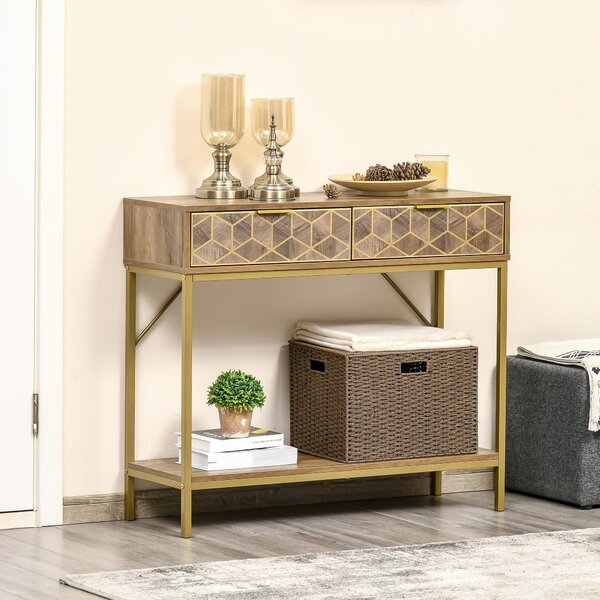 Mobile Consolle Ingresso 99x35x86 cm 2 Cassetti 1 Ripiano in Legno Naturale