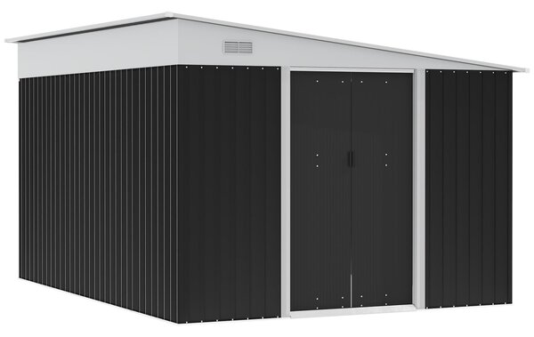 Casetta Box da Giardino 345x280,5x169-201 cm Porta Scorrevole in Acciaio Nero