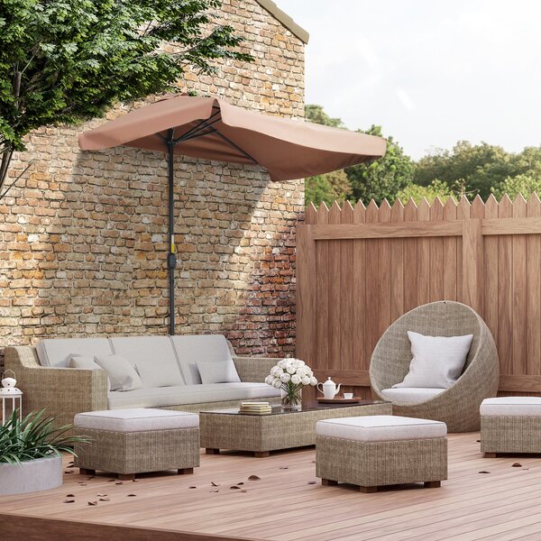 Mezzo Ombrellone da Giardino 230x130x249 cm in Metallo e Poliestere Caffè