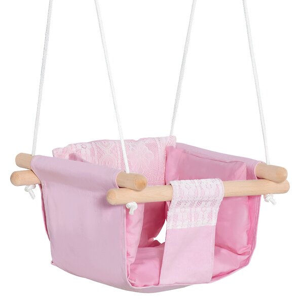 Seggiolino Altalena per Bambini 40x40x180 cm in Legno e Tessuto Rosa