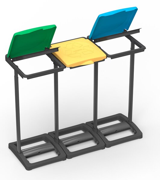 Pattumiera Differenziata 3 Posti 97x36x80 cm Portasacchi da 80-110 Litri
