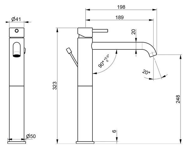 Rubinetto Miscelatore Monocomando Lavabo Alto in Acciaio Inox Maniglia Deserto