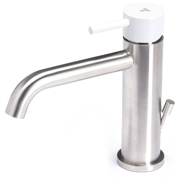 Rubinetto Miscelatore Monocomando Lavabo con Scarico in Acciaio Inox Maniglia Neve