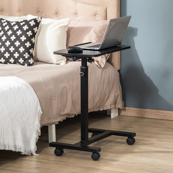 Tavolino Porta PC 58x34x72-90 cm con Ruote in Truciolato e Metallo Nero