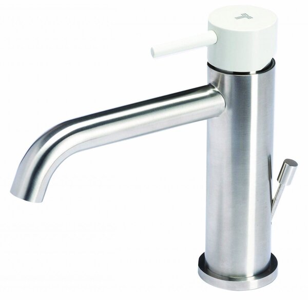 Rubinetto Miscelatore Monocomando Lavabo con Scarico in Acciaio Inox Maniglia Perla