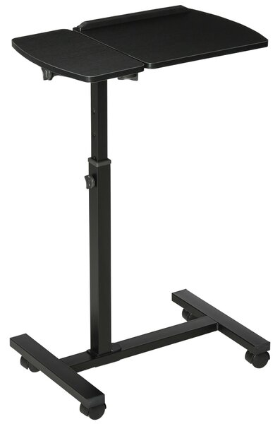 Tavolino Porta PC 58x34x72-90 cm con Ruote in Truciolato e Metallo Nero
