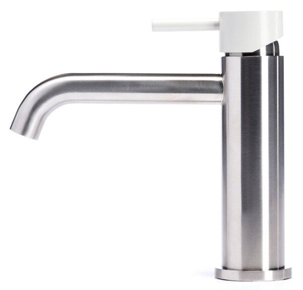 Rubinetto Miscelatore Monocomando Lavabo senza Scarico in Acciaio Inox Satinato Maniglia Perla