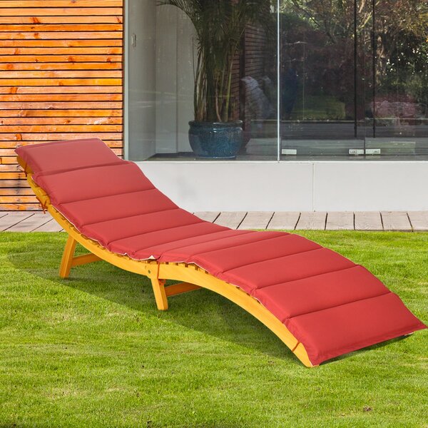Costway Sdraio ergonomica in legno con cuscino e poggiatesta reclinabile, Lettino da giardino 190 x 55 x 52 cm