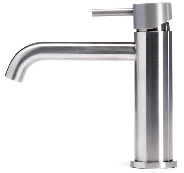 Rubinetto Miscelatore Monocomando Lavabo senza Scarico in Acciaio Inox Satinato Maniglia Roccia