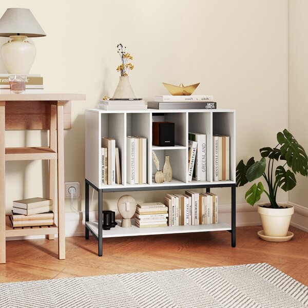 Costway Armadio con spazio per album tavolino porta-vinili con scaffali per soggiorno, Supporto per giradischi con stazione di ricarica Bianco