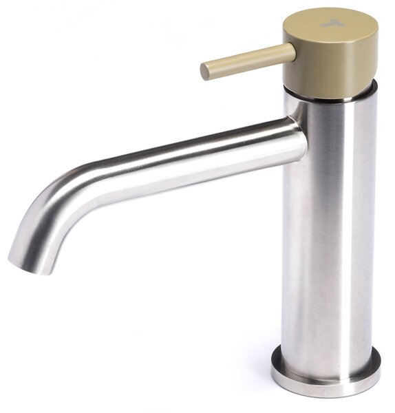 Rubinetto Miscelatore Monocomando Lavabo senza Scarico in Acciaio Inox Satinato Maniglia Ulivo