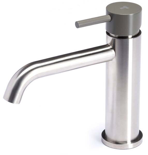 Rubinetto Miscelatore Monocomando Lavabo senza Scarico in Acciaio Inox Satinato Maniglia Antracite