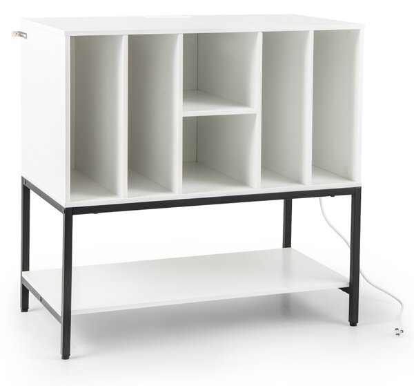 Costway Armadio con spazio per album tavolino porta-vinili con scaffali per soggiorno, Supporto per giradischi con stazione di ricarica Bianco