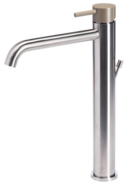 Rubinetto Miscelatore Monocomando Lavabo Alto in Acciaio Inox Maniglia Deserto