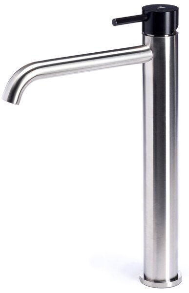 Rubinetto Miscelatore Monocomando Lavabo Alto in Acciaio Inox Satinato Maniglia Carbone
