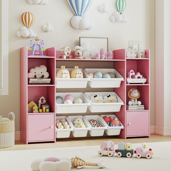 Costway Organizer di stoccaggio grande con 8 cestini removibili per giochi, Organizer armadio di stoccaggio per cameretta e camera Rosa