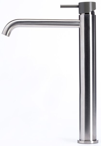 Rubinetto Miscelatore Monocomando Lavabo Alto in Acciaio Inox Satinato Maniglia Antracite