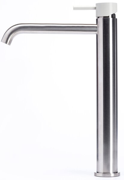 Rubinetto Miscelatore Monocomando Lavabo Alto in Acciaio Inox Satinato Maniglia Perla