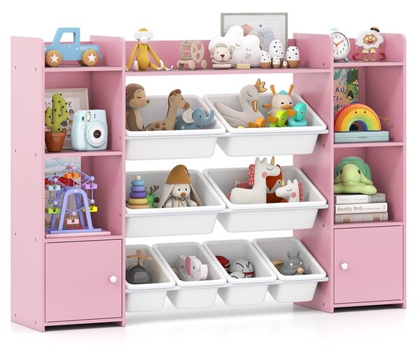 Costway Organizer di stoccaggio grande con 8 cestini removibili per giochi, Organizer armadio di stoccaggio per cameretta e camera Rosa