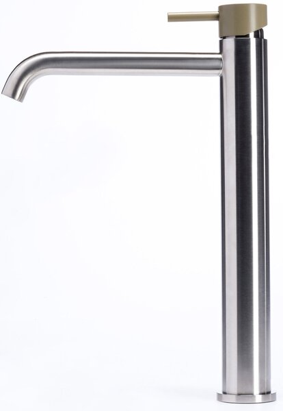 Rubinetto Miscelatore Monocomando Lavabo Alto in Acciaio Inox Satinato Maniglia Ulivo
