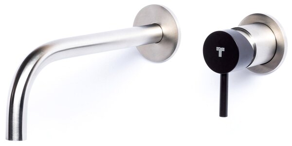 Rubinetto Miscelatore Monocomando Lavabo da Parete in Acciaio Inox Maniglia Carbone