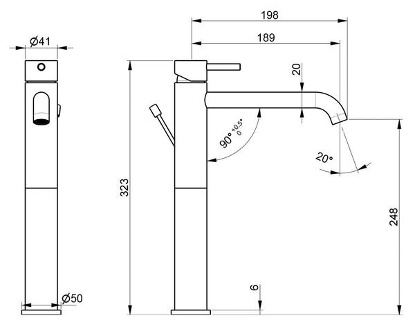 Rubinetto Miscelatore Monocomando Lavabo Alto con Scarico in Acciaio Inox Satinato Nilo