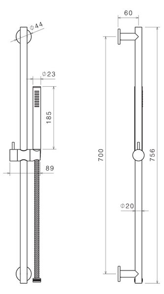 Saliscendi Asta con Doccetta in Acciaio Inox Satinato Nilo