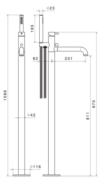Miscelatore Freestanding per Vasca da Bagno con Doccino in Acciaio Inox Satinato Nilo