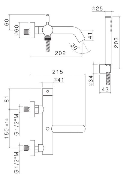 Kit Doccino e Miscelatore Monocomando per Vasca in Acciaio Inox Satinato Nilo